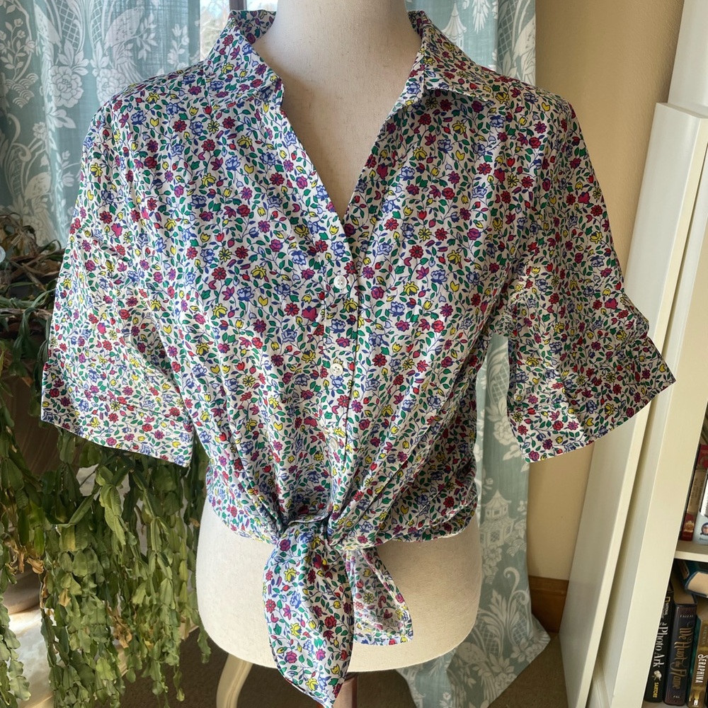 Talbots colorful ditsy floral retro short sleeve button down